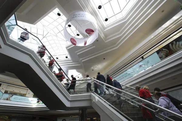 mall walking taking the stairs