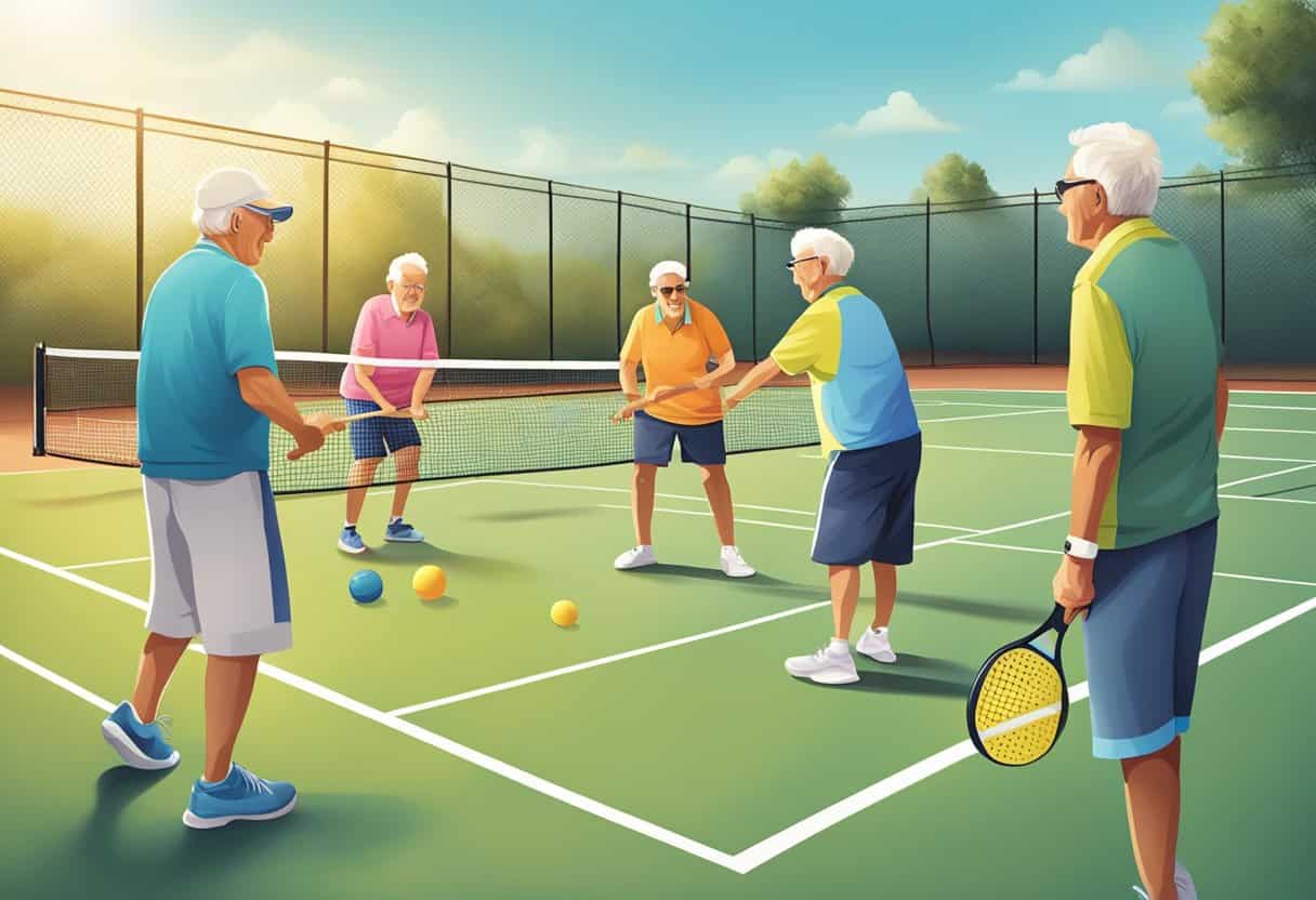 Seniors 70+ on a pickleball court